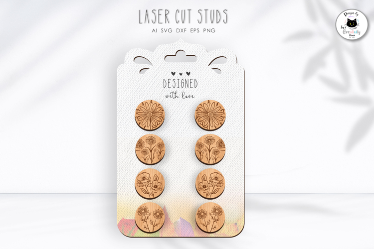 Round Floral Stud Earrings Laser Cut