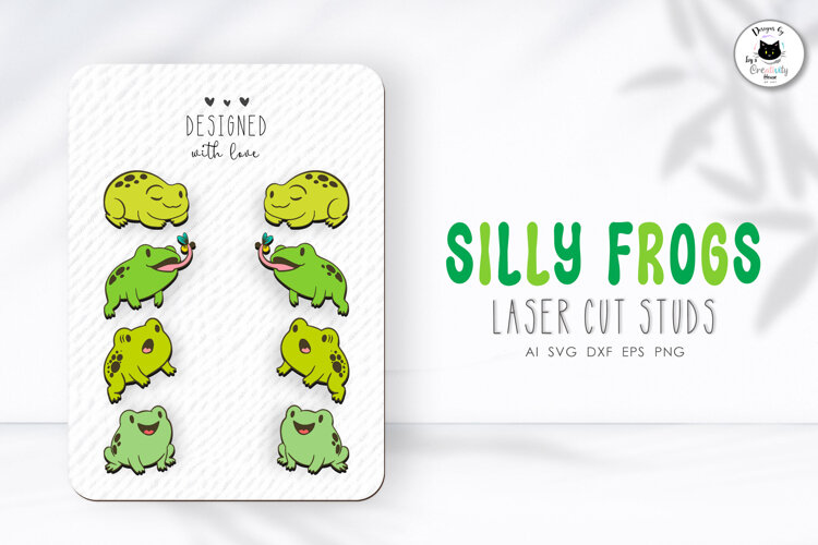 Silly Frog Stud Earrings SVG | Frog Laser Cut Files example image 1