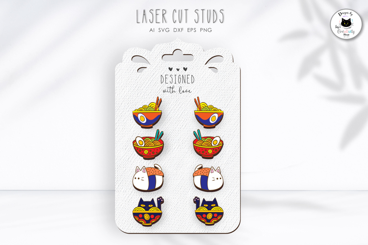 Ramen & Sushi Stud Earrings | Cat Earrings Laser Cut