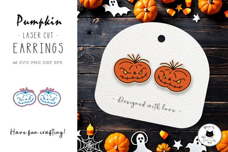 Halloween Pumpkin Stud Earrings Laser Cut Design