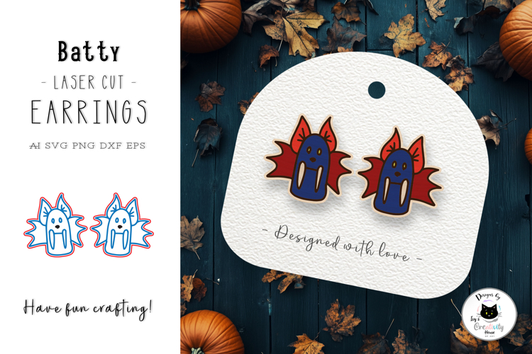 Cute Vampire Bat Stud Earrings Laser Cut SVG