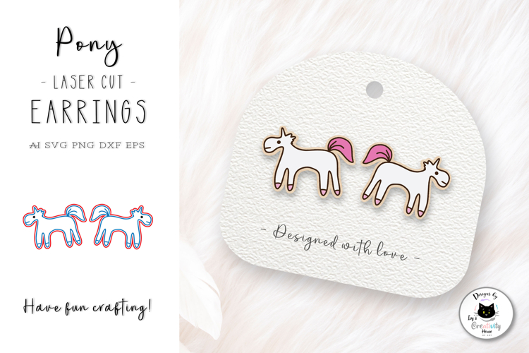 Cute Pony Animal Stud Earrings | Horse Laser Cut SVG
