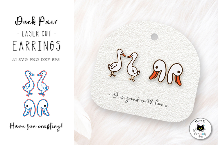 White Duck Stud Earrings Laser Cut SVG