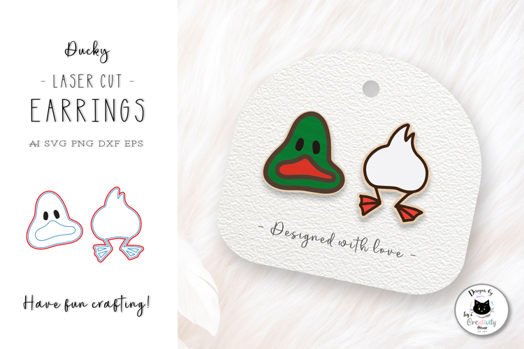 Cute Duck Stud Earrings | Animal Laser Cut SVG
