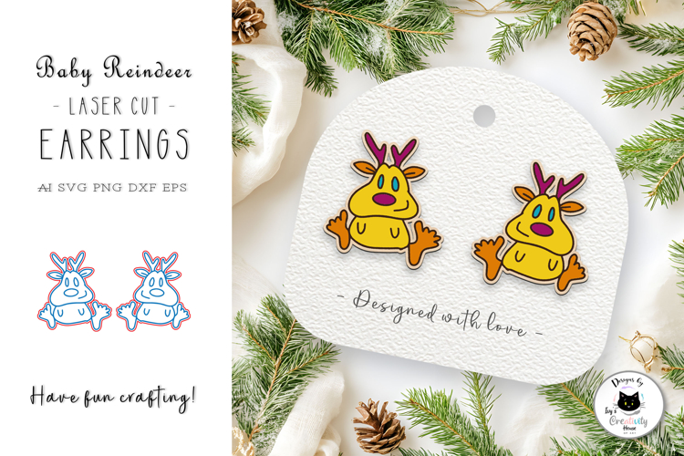 Baby Reindeer Earrings SVG | Cute Christmas Laser Cut File