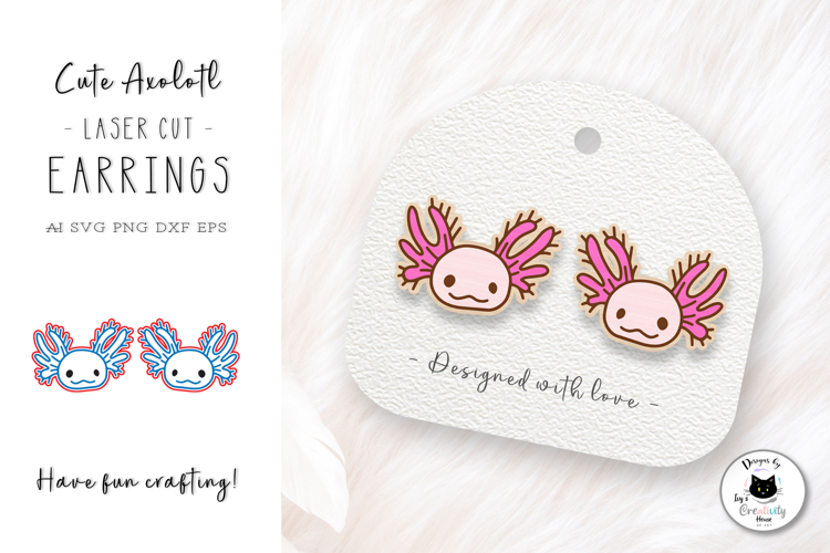 Cute Axolotl Laser Stud Earrings | Animal Laser SVG File