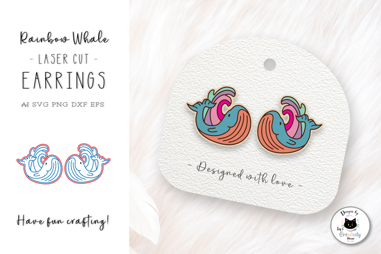 Rainbow Whale Stud Earrings Laser Cut SVG
