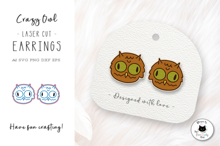 Funny Owl Stud Earrings Laser Cut SVG File