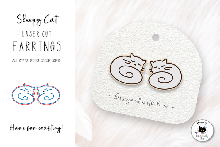Sleepy Cat Earrings Laser Cut Design