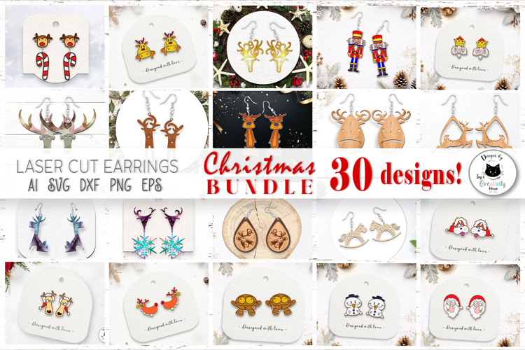 Christmas Earrings Laser Cut Big Bundle | Stud Earrings