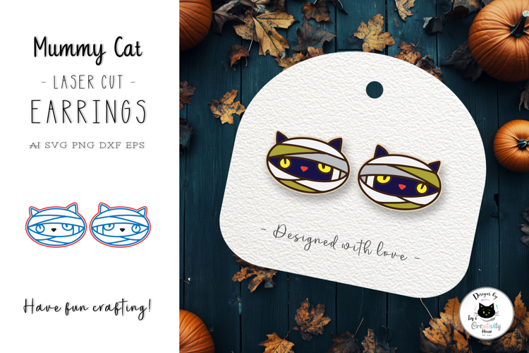 Black Cat Mummy Laser Stud Earrings | Halloween Earrings