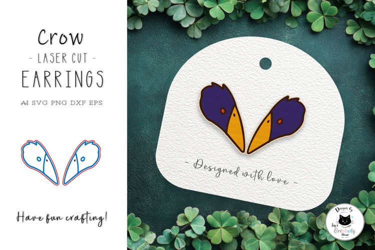 Black Crow Stud Earrings | Halloween Laser Earrings SVG