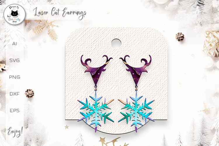 Reindeer & Snowflake Stud Earrings SVG | Christmas Earrings