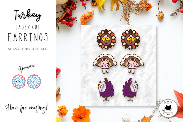Cute Thanksgiving Laser Cut Earrings | Turkey Stud Earrings