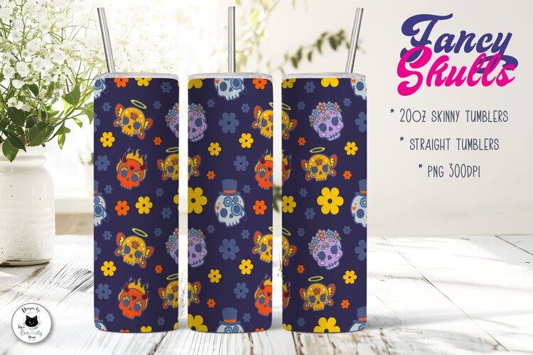 Fancy Skull Halloween Tumbler Wrap | Spooky Seamless Pattern example image 1