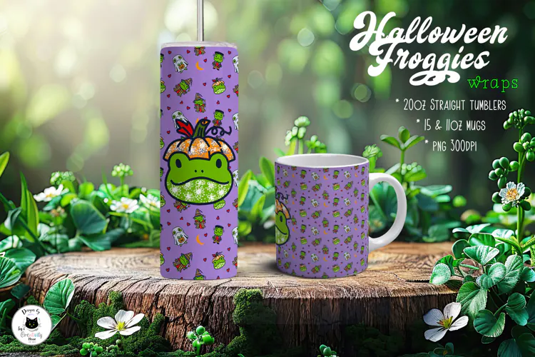 Kawaii Frog Sublimation Designs | Halloween Pattern Wraps