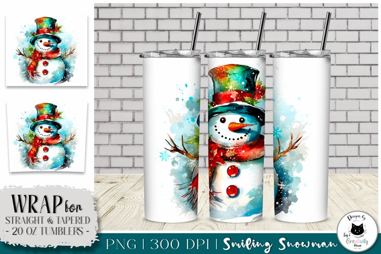 Watercolor Snowman Tumbler Wrap | Christmas Tumbler Design example image 1