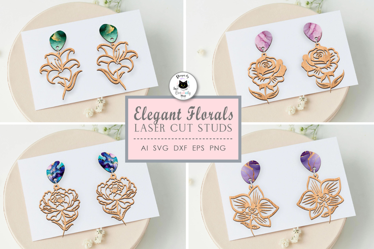 Elegant Floral Stud Earrings | Wooden Jewelry SVG