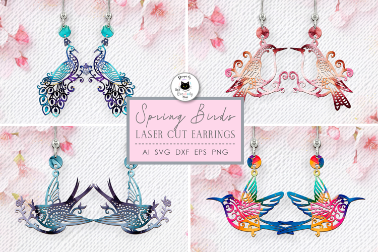 Spring Birds Earrings | Floral Earrings Laser Cut