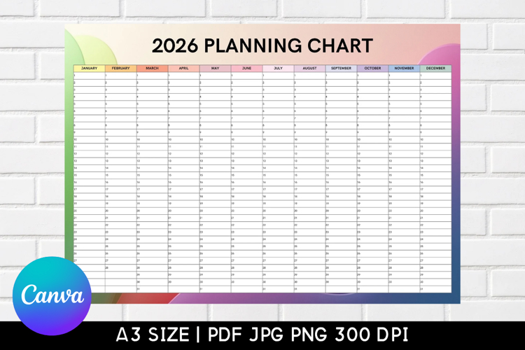 Yearly Wall Planner Template - 2026 Planning Chart