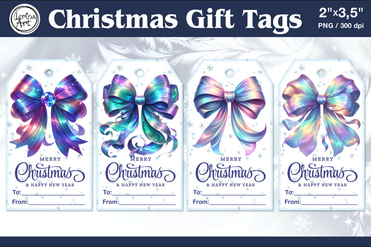 Christmas Gift Tags | Christmas Bow| PNG Sublimation example image 1
