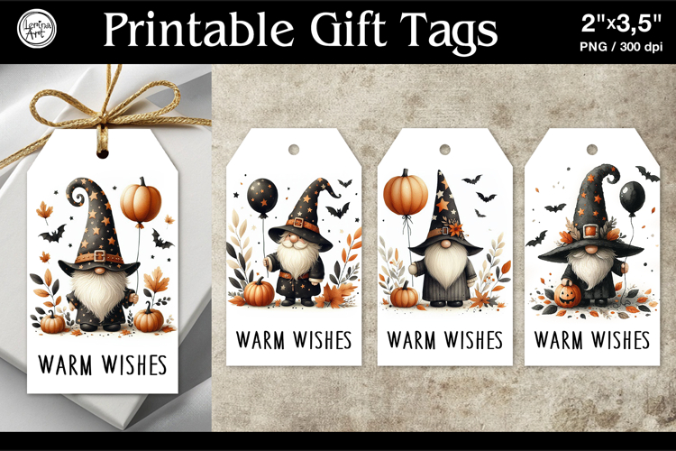 Printable Gift Tags| Halloween Gift Tags| Gnome | PNG