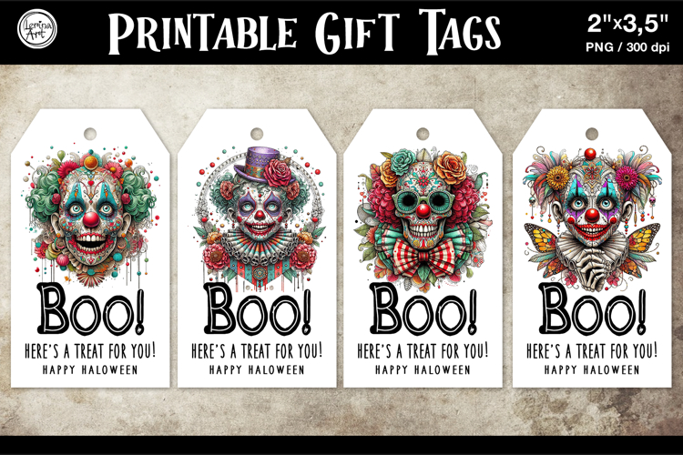 Halloween Gift Tags| Creepy Clown | PNG