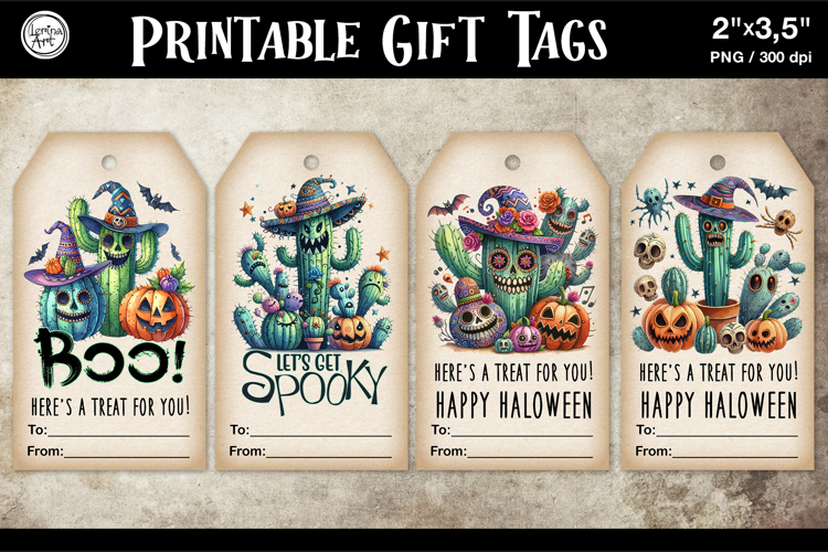 Halloween Gift Tags| Creepy Cactus| PNG