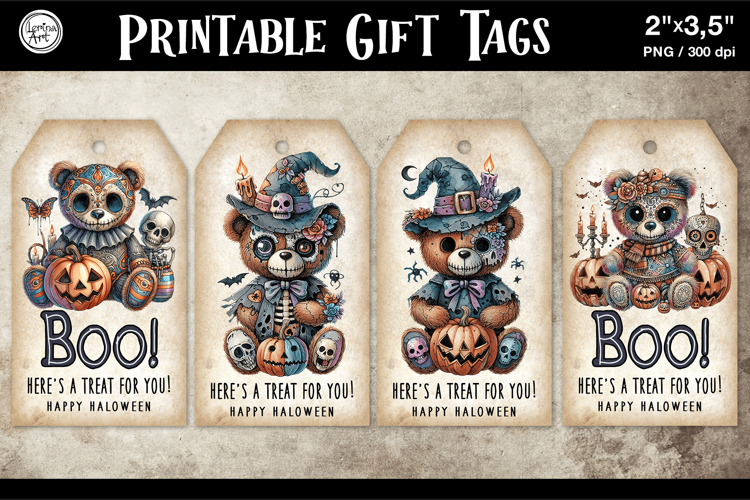 Halloween Gift Tags| Teddy Bear| PNG