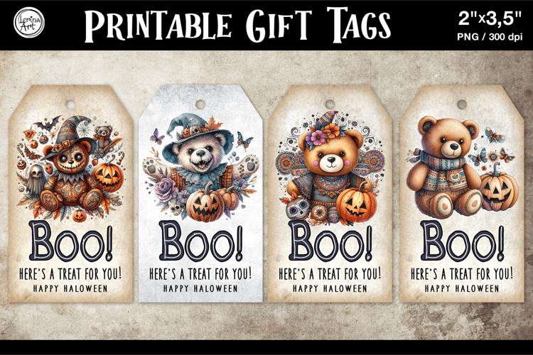 Halloween Gift Tags| Teddy Bear| PNG