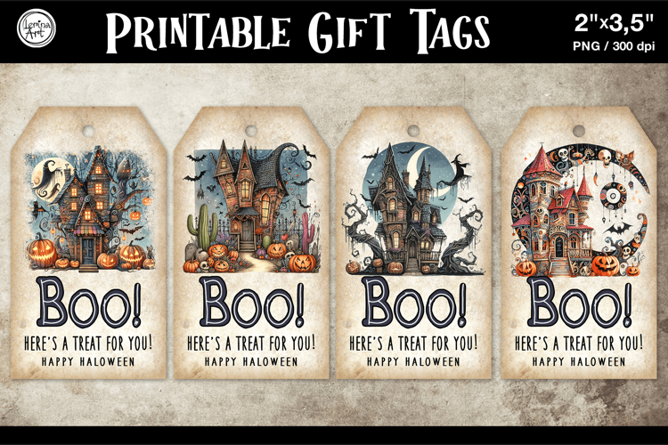 Halloween Gift Tags| Haunted House| PNG
