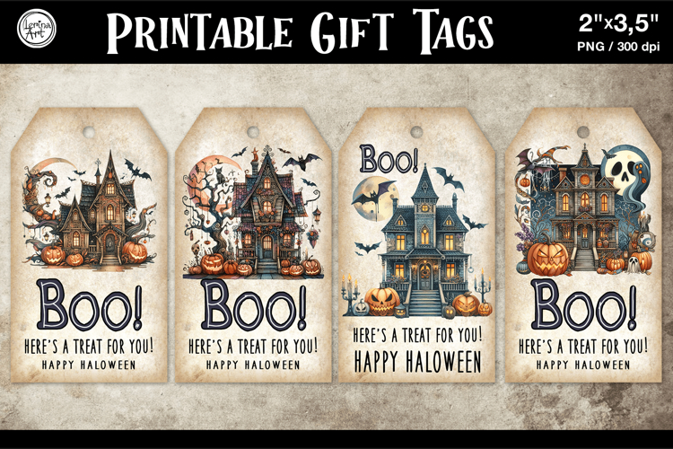 Halloween Gift Tags| Haunted House| PNG
