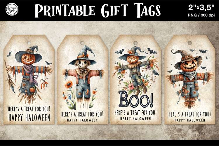 Halloween Gift Tags| Scarecrow| PNG