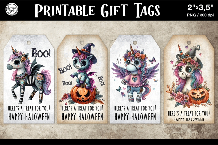 Halloween Gift Tags| Zombie Unicorn| PNG
