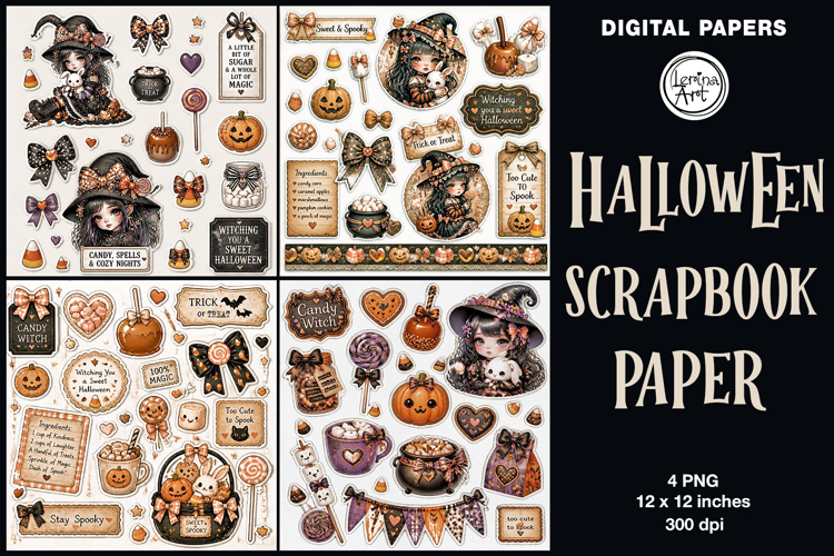 Little Witch digital papers. Junk Journal page. Scrapbook