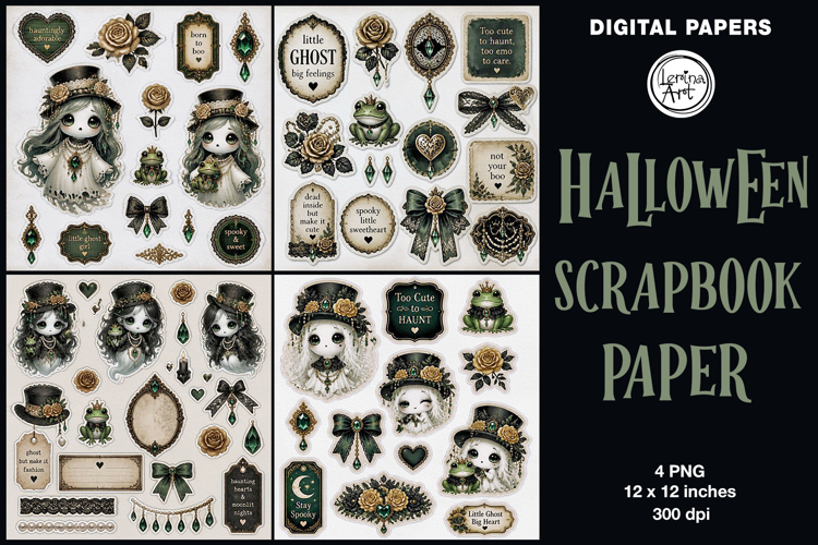 Cute Ghost digital papers. Junk Journal page. Scrapbook