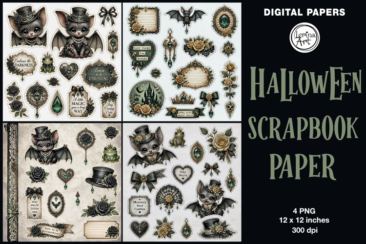 Gothic digital papers. Junk Journal page. Scrapbook