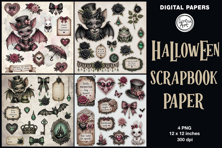 Gothic Bat digital papers. Junk Journal page. Scrapbook