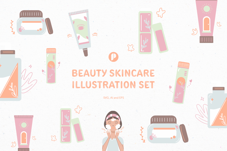 Soft Pastel Beauty Skincare Illustration Set