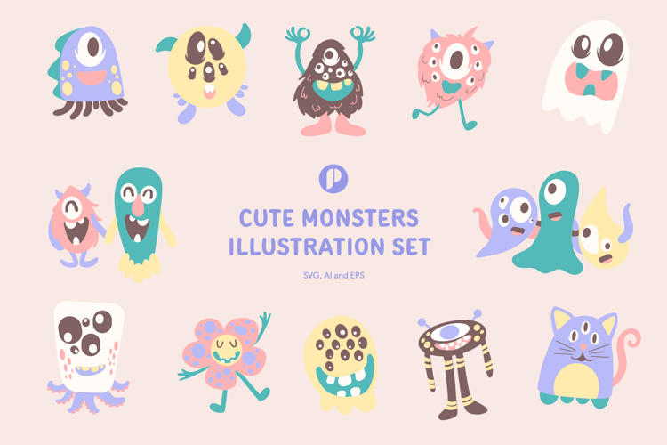 Cute Monsters Illustration Set
