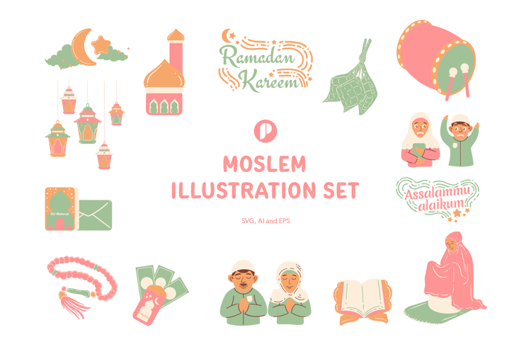 Pastel Moslem Illustration Set