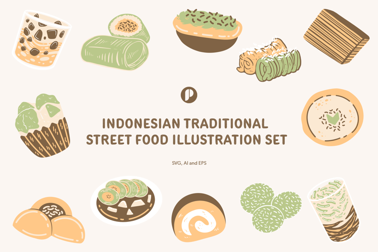Tasty Indonesian Traditional Street Food Illustration Set
