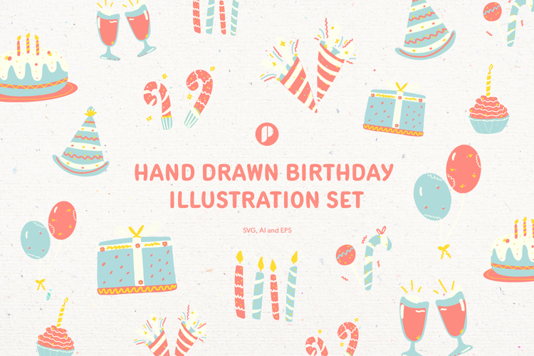 Softy Hand Drawn Birthday Illustration Set