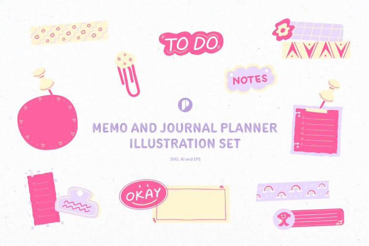 Playful Memo and Journal Planner Illustration Set