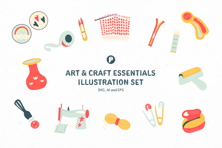 Cute Hand-Drawn Art and Craft Essentials Illustration Set