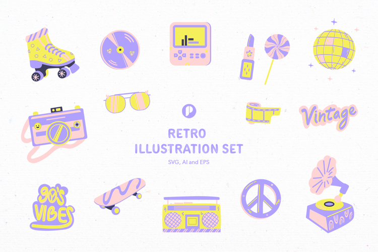 Funky Retro Items Illustration Set