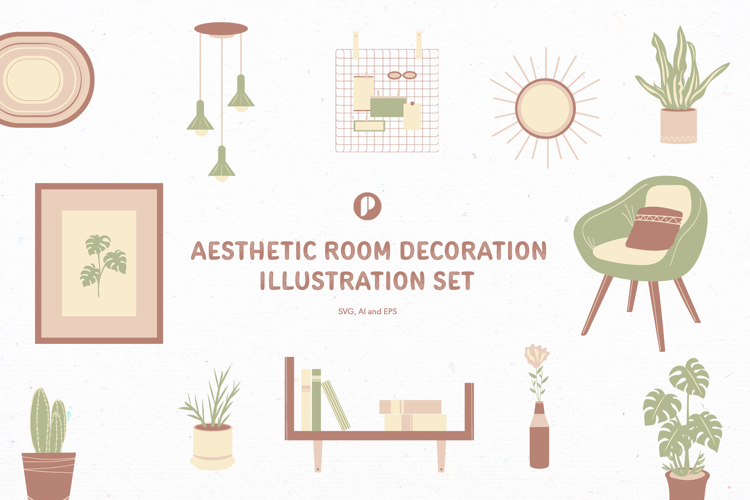 Calming Aesthetic Room Decoration Illustration Set