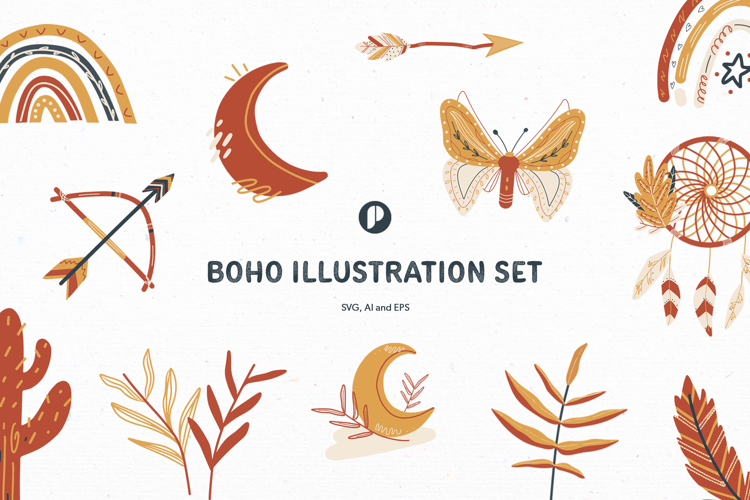 Cute Hand Drawn Boho Illustration Set