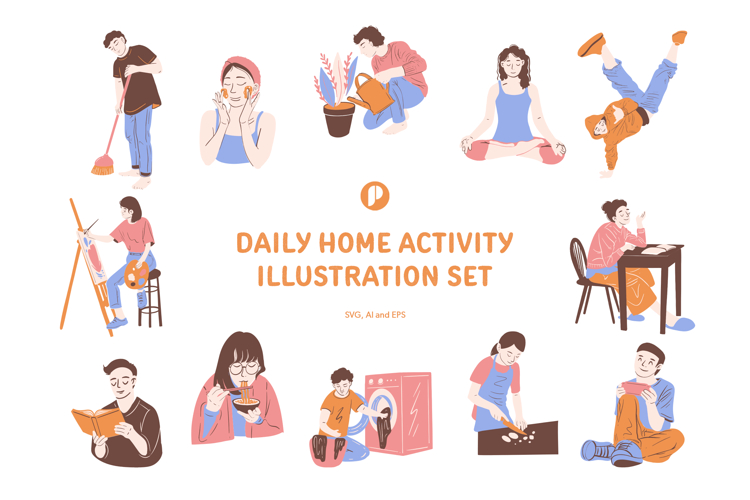 Chilling Daily Home Activity Illustration Set