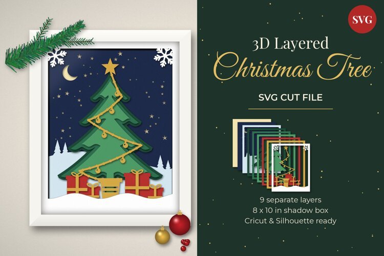 3D Layered Christmas Tree SVG example image 1